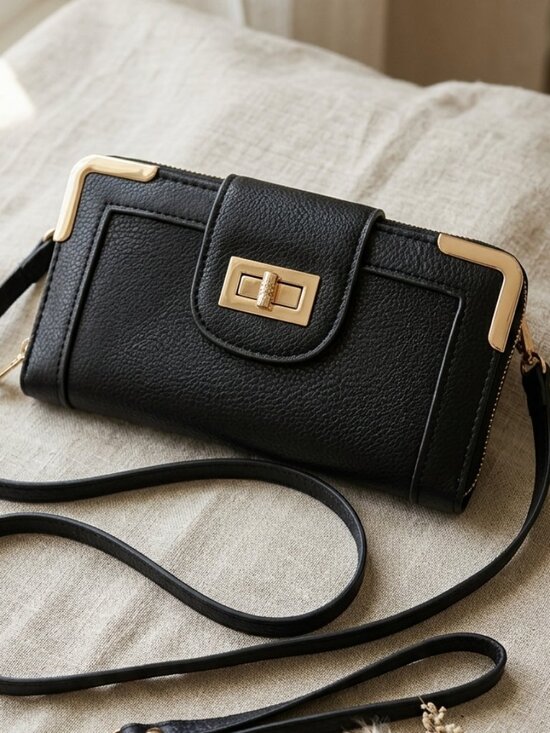 Bottari USA Handbags - Bottari USA Crossbody Wallet Purse Turnlock Gold Hardware Black OS